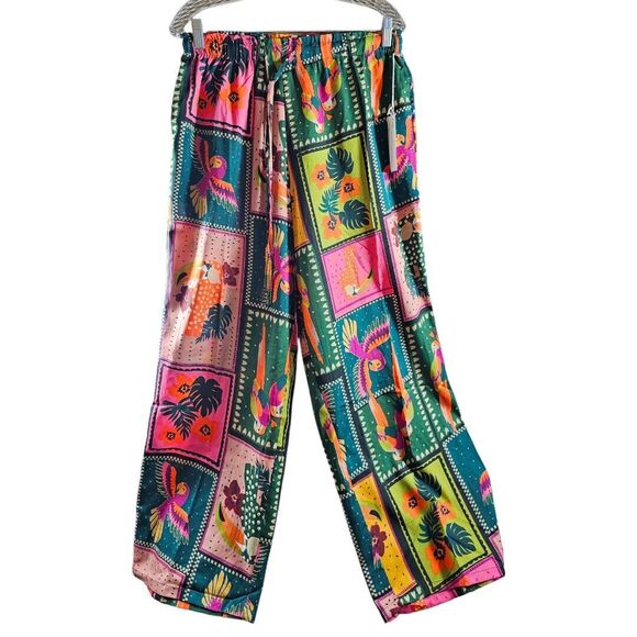 live 4 truth Pants - Live 4 Truth Wide Leg Palazzo Pants womens SZ M Tropical Birds Boho Bohemian art
